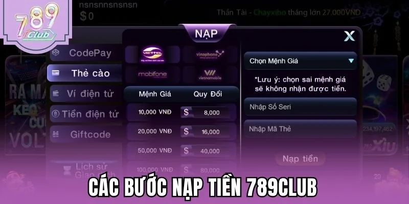 Các bước nạp tiền 789Club