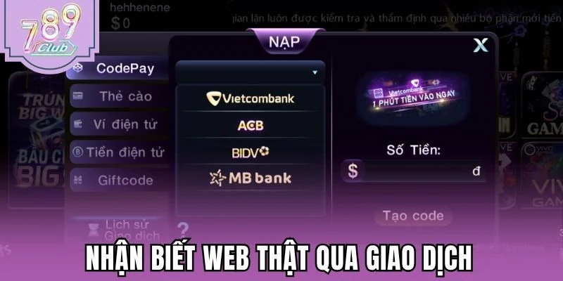 Nhận biết web thật qua giao dịch