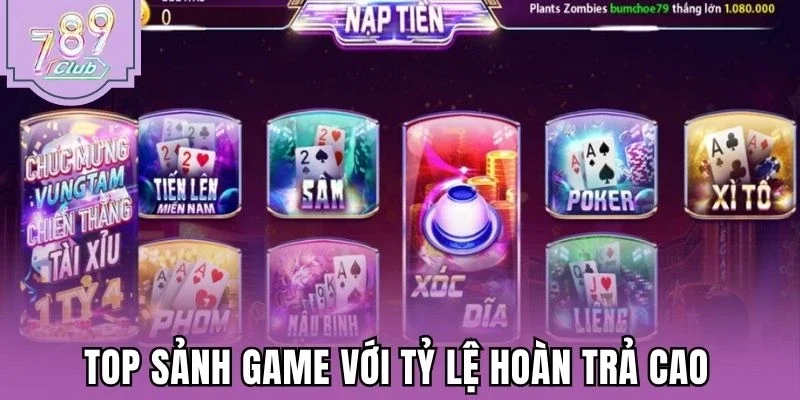 Top sảnh game với tỷ lệ hoàn trả cao