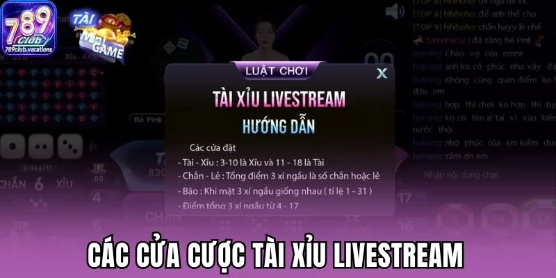 Các cửa cược tài xỉu livestream