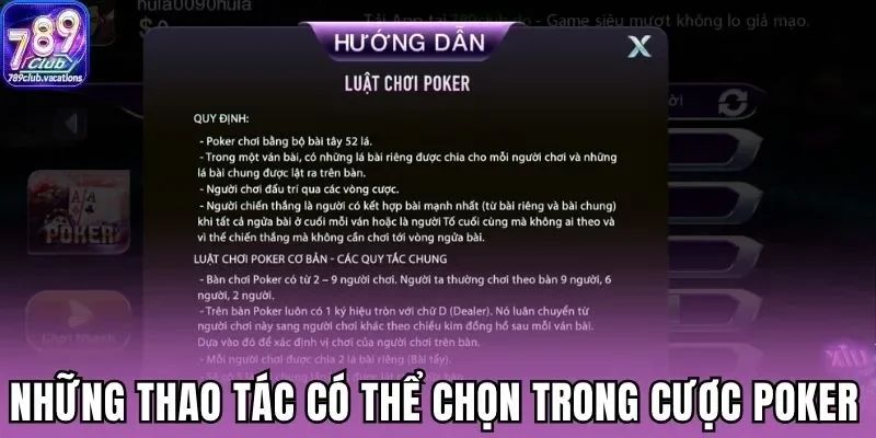 Những thao tác có thể chọn trong cược poker