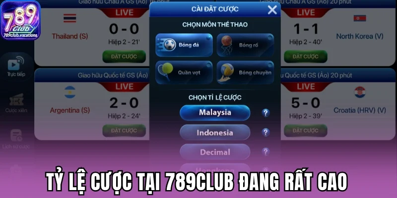 Tỷ lệ cược tại 789Club đang rất cao